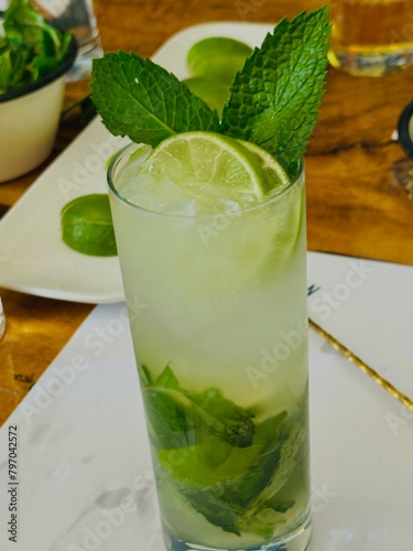 fresh mint mojito cocktail with lime