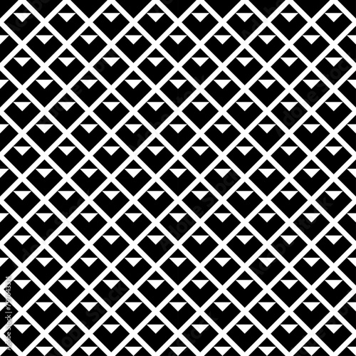 Seamless pattern. Triangles, figures ornament. Geometrical wallpaper. Triangular shapes, chevrons backdrop. Geometric forms background. Mosaic motif. Textile print, abstract image. Vector artwork