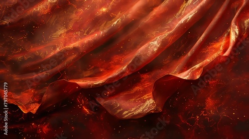 Abstract fiery texture of a luxurious velvet fabric illuminated by glowing embers photo