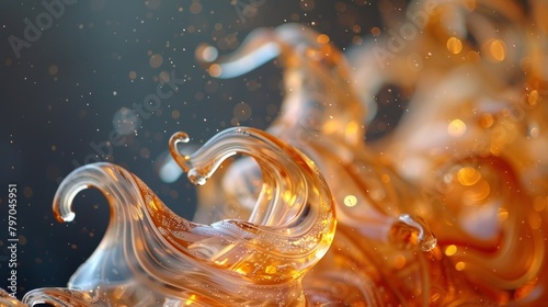 Stunning image of fiery molten glass droplets twirling in the air with a sparkling background