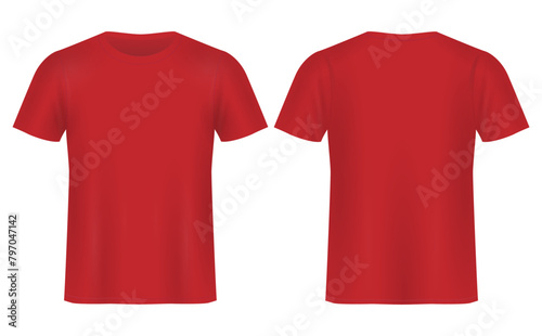 Men's Red blank Realistic T-shirt template,from two sides, natural shape on invisible mannequin, for your design mockup for print, isolated on white background.