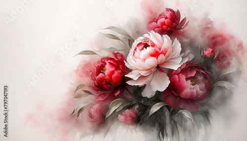 Papier peint fleurs, pivoines rouges. Fond floral, décoration