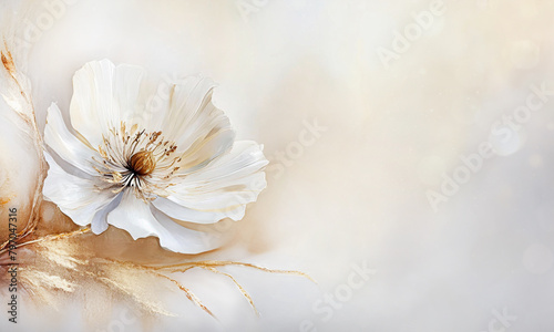 Fond pastel avec une fleur de pavot. Papier peint floral, espace vide pour le texte, invitation