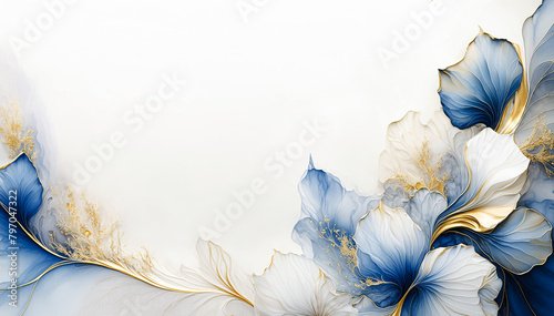Papier peint floral, fleurs bleues abstraites. Fond floral, espace vide pour le texte, invitation