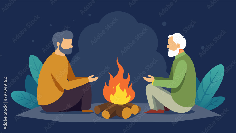 As the logs burned down to embers two old friends sat in front of the fireplace finally opening up about their past mistakes and regrets.. Vector illustration As the logs burned down to embers two old friends sat in front of the fireplace finally opening up about their past mistakes and regrets.. Vector illustration