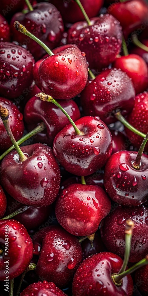 High-Quality Juicy Ripe Cherry Bundle for Macro Photography - Stock Photo Backgrounds and Textures

