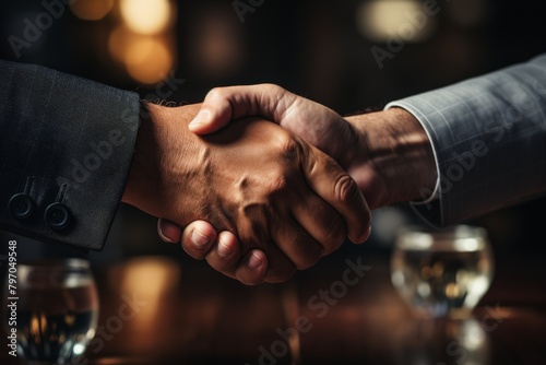 Close-up of a firm handshake between two businessmen