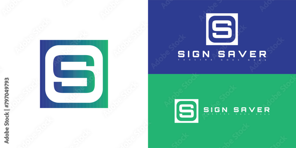 Abstract initial square letter S or SS logo in blue-green color ...