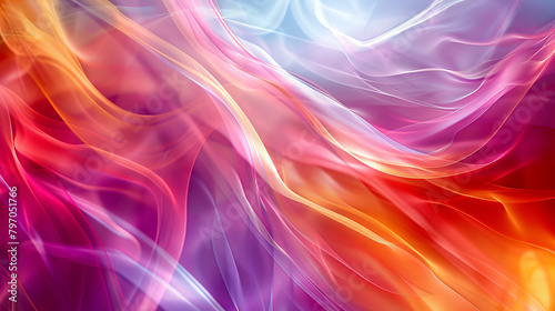 A colorful, abstract painting with a pink and orange wave