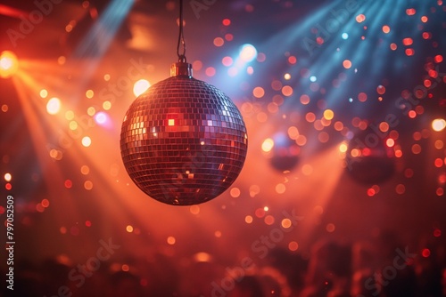 people dancing in the club, party with disco balls and lights. 