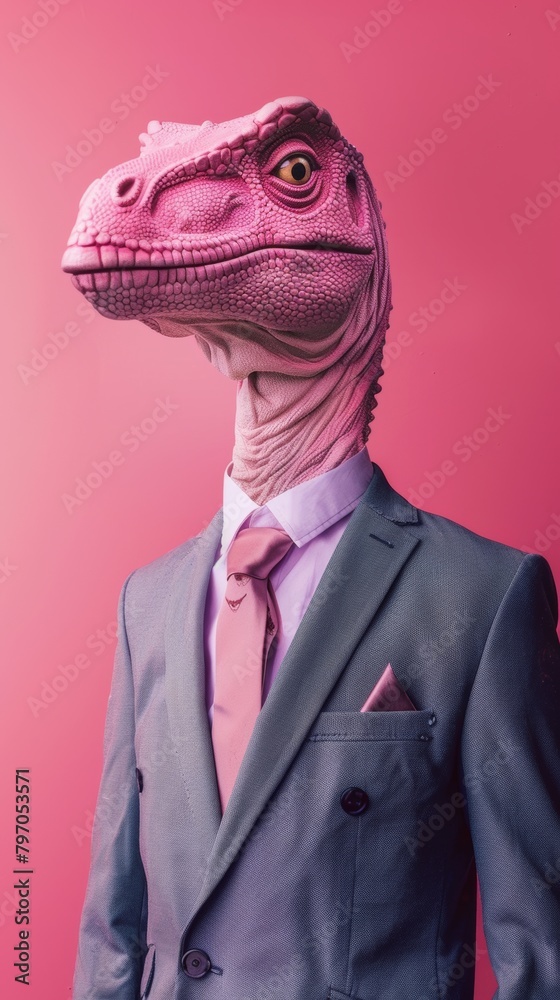 Stylish dinosaur in suit on pink background Stylish dinosaur in suit on pink background