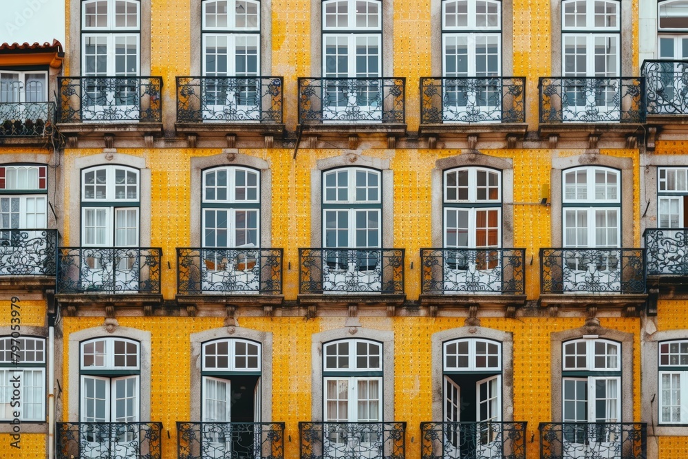 Casa do Passadico Building Windows With Balcony In Braga, Portugal. - static. Beautiful simple AI generated image in 4K, unique.