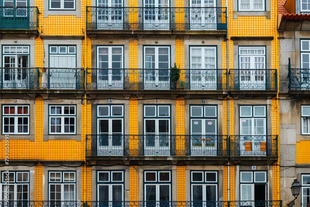 Casa do Passadico Building Windows With Balcony In Braga, Portugal. - static. Beautiful simple AI generated image in 4K, unique.