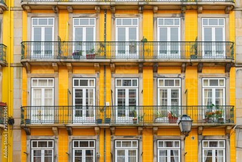 Casa do Passadico Building Windows With Balcony In Braga, Portugal. - static. Beautiful simple AI generated image in 4K, unique. photo