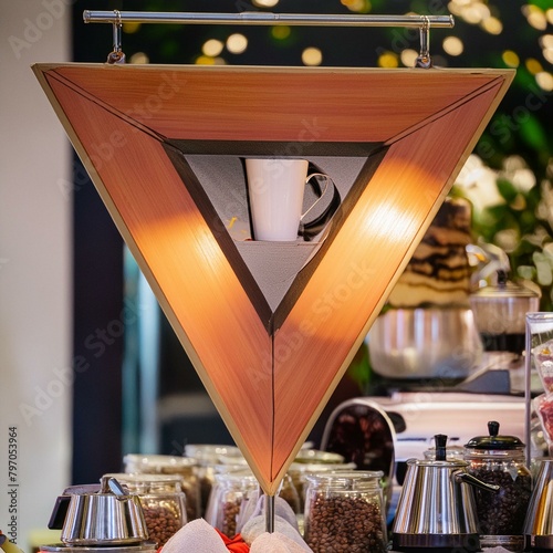 It is a VANADA COFFEE brand, and the color of the front signboard is orange that protrudes in a three-dimensional triangle, and a large DID and kiosk are installed at the top of the store. photo