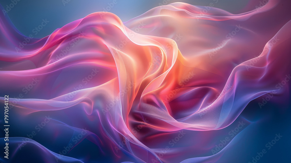 A colorful, flowing piece of fabric with a pink and blue hue A colorful, flowing piece of fabric with a pink and blue hue