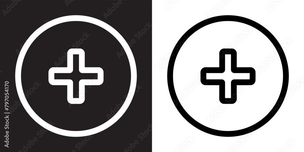 Add icon vector. Plus sign symbol in trendy flat style. Medical cross vector icon illustration isolated on black and white background Add icon vector. Plus sign symbol in trendy flat style. Medical cross vector icon illustration isolated on black and white background