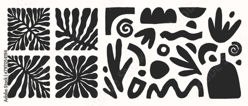 Vector black and white hand drawn Matisse aestethic art.Hand drawn organic abstract shapes.Trendy contemporary graphic perfect for prints,flyers,banners,fabriс,branding design,covers.