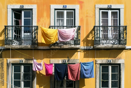 Casa do Passadico Building Windows With Balcony In Braga, Portugal. - static. Beautiful simple AI generated image in 4K, unique. photo