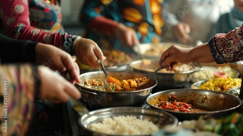 A detailed image of a refugee family's meal being shared, highlighting the traditional dishes and flavors.
