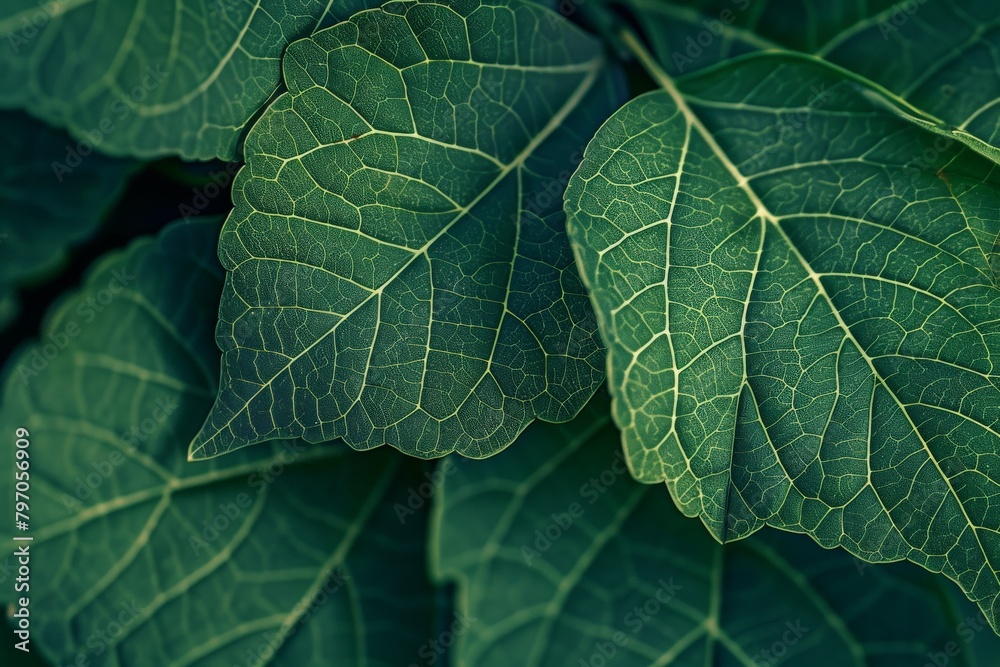 Fototapeta premium Close-Up Of Dark green leaves. Beautiful simple AI generated image in 4K, unique.