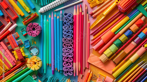 A colorful array of school supplies  photo