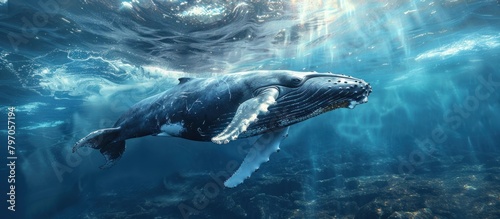 humpback whale gracefully swims in the ocean © FryArt Studio