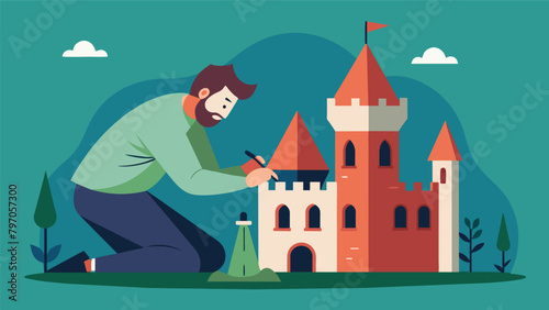 With precision and patience the man adds the finishing touches to a tiny replica of a medieval castle allowing his mind to escape into a world of.
