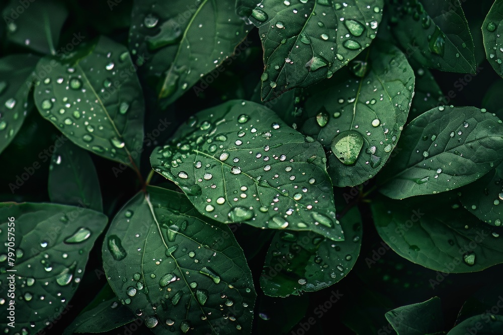 Close-Up Of  Dark green leaves. Beautiful simple AI generated image in 4K, unique.