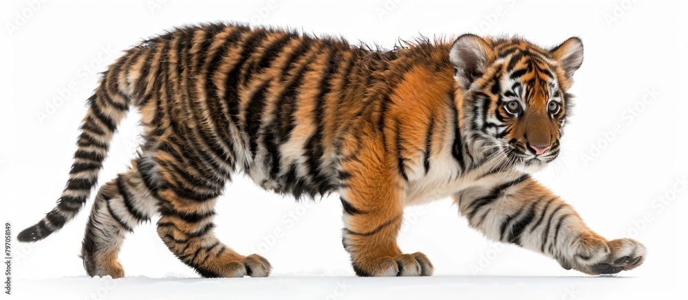Fototapeta premium Tiger Cub Walking on White Background