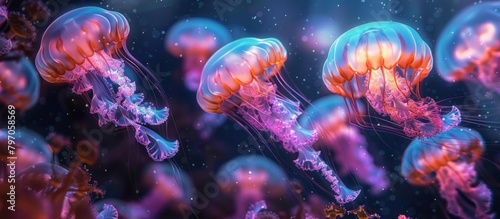 Cluster of Jellyfish Drifting in Ocean