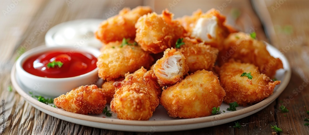 White Plate With chicken nuggets and Ketchup