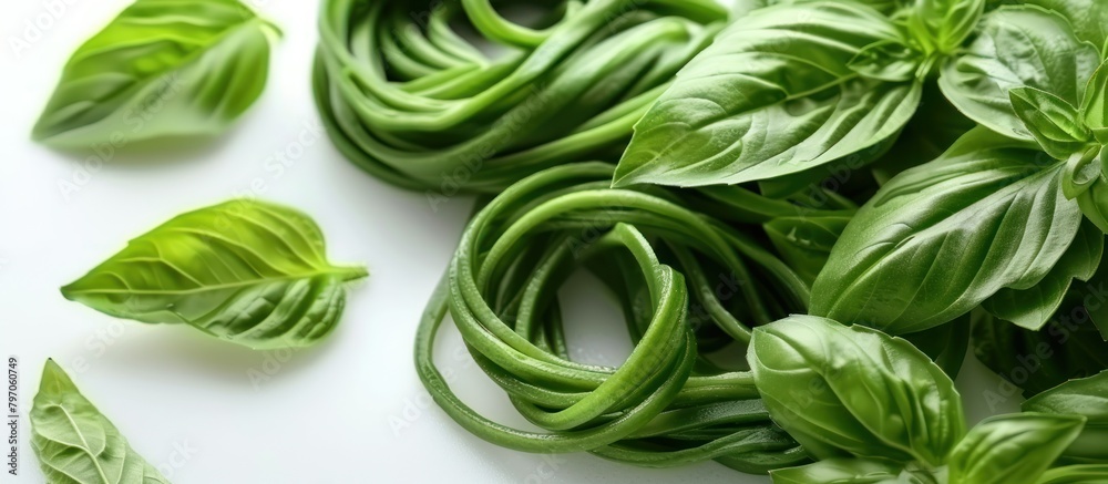 Obraz premium Clump of Green Leaves on White Surface
