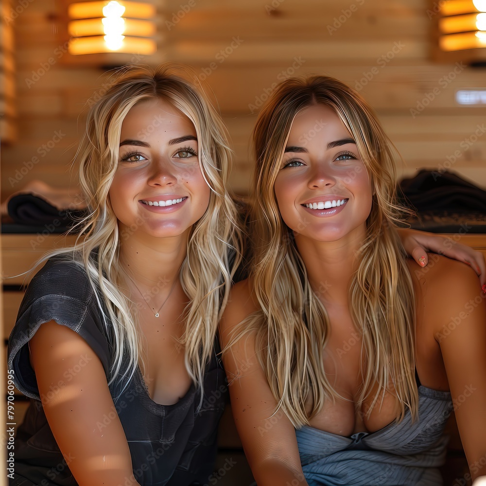 Two Smiling Women Enjoying Time in a Cabin Two Smiling Women Enjoying Time in a Cabin