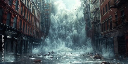 Flooded   streets of the city Generative AI photo