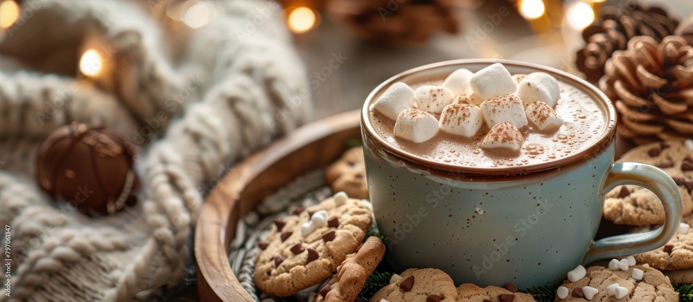Hot Chocolate With Marshmallows on Plate Hot Chocolate With Marshmallows on Plate