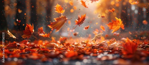 Orange Leaves Flying in the Air photo