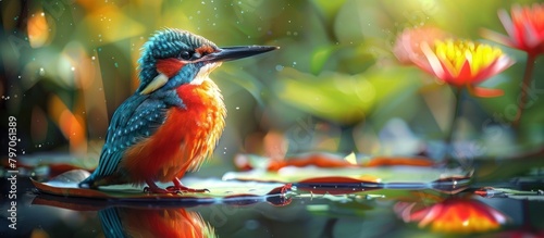 Colorful Bird Perched on Water photo