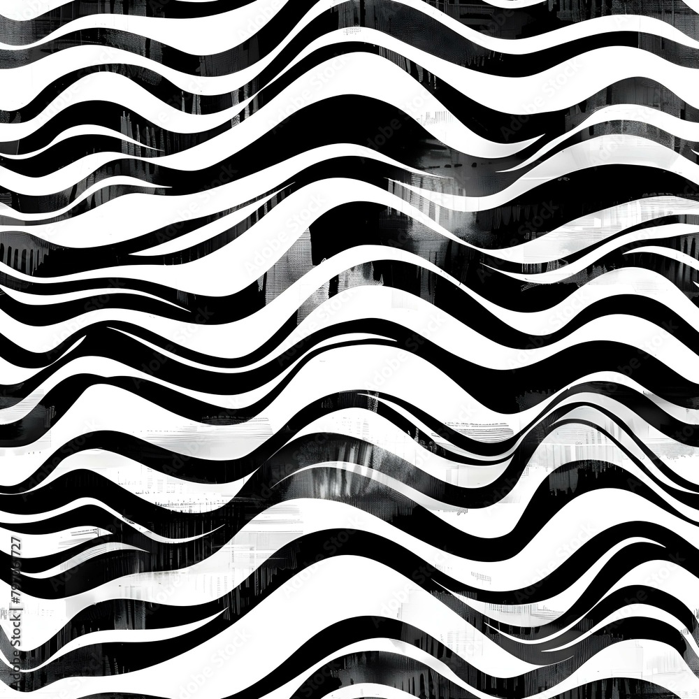 Black and white seamless pattern, horizontal wavy ink Black and white seamless pattern, horizontal wavy ink
