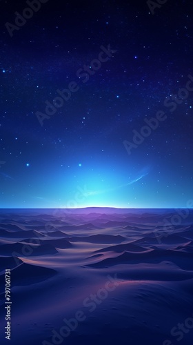 Starry Desert Majesty. An Ethereal Nightscape over Tranquil Sand Dunes. A Cosmic Celestial Lights in Serene Wilderness. The Beauty of Infinity Captured in the Stillness of Night