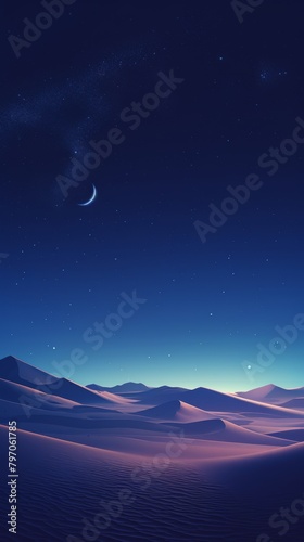 Starry Desert Majesty. An Ethereal Nightscape over Tranquil Sand Dunes. A Cosmic Celestial Lights in Serene Wilderness. The Beauty of Infinity Captured in the Stillness of Night