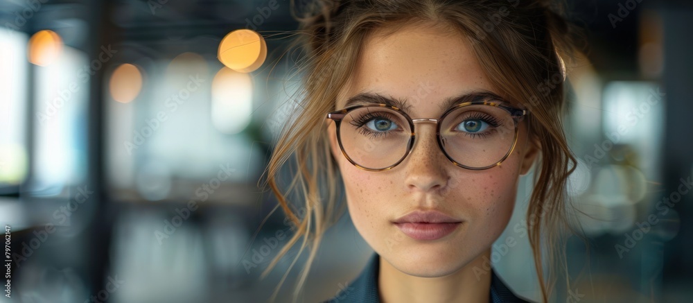 Woman in Glasses and Blue Shirt