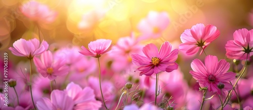 Pink Flowers Field Under Sunlight