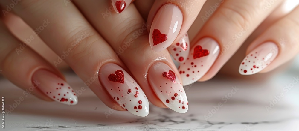Womans Nails Painted With Hearts Womans Nails Painted With Hearts