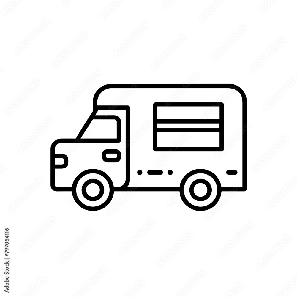 Minimalist Delivery Van Icon in Black and White