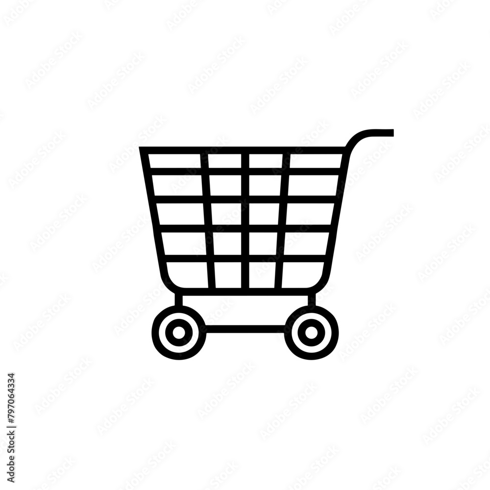 Shopping Cart Outline, Black Line Art, Consumerism Symbol