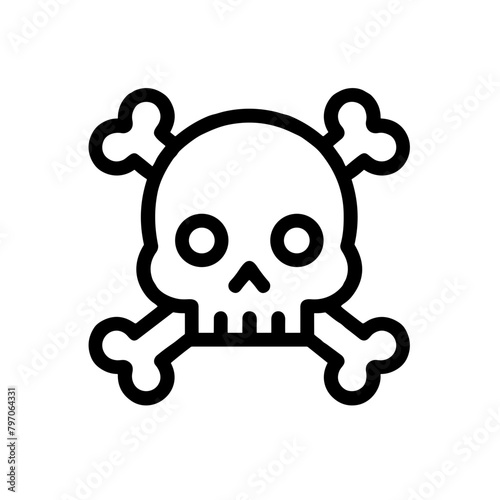 Skull and Crossbones Icon, Black Line Art, Hazard and Danger Symbol