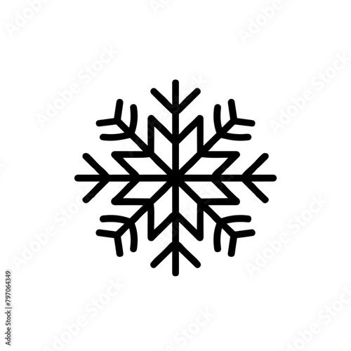 Intricate Snowflake Icon, Black Line Art, Winter Emblem