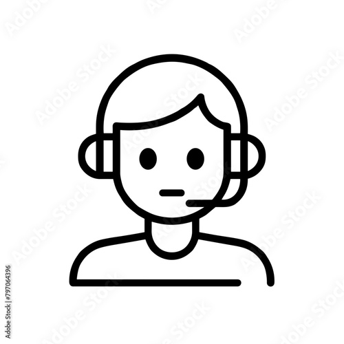 Customer Service Representative Icon, Black Line Drawing, Support Concept