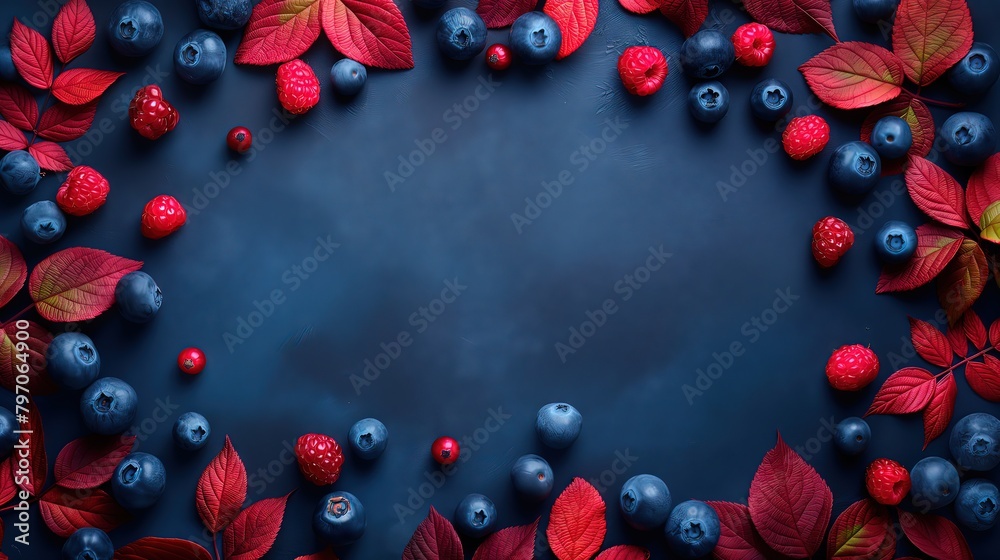 Autumn Berries and Leaves on Dark Background Autumn Berries and Leaves on Dark Background
